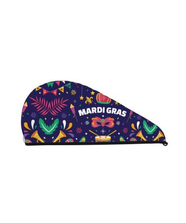 Hair Towel Wrap Hair Drying Towel with Button Towel Turban Head Towel to Dry Hair Quickly (Happy Mardi Gras)