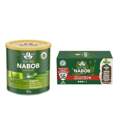 Nabob Organic Gourmet Blend Ground Coffee 915g & Biluocun Nabob 100% Colombian Coffee 100% Compostable Pods 56 count (Pack of 1) 915 g (Pack of 1) Coffee + Pods 56 count (Pack of 1)