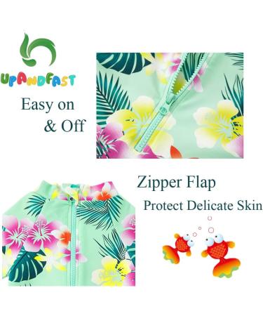 UPF 50+ Baby Girl One Piece Swimwear with Sun Hat | Toddler Swimsuit Set | Green Flower | 3-6 Months - Buy Online on GoSupps.com