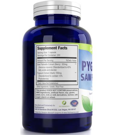 Nutrissence Pygeum and Saw Palmetto 200 Capsules - Men's Health Supplement for Prostate & Urinary Health - 100mg Pygeum, 320mg Saw Palmetto - Buy Online on GoSupps.com