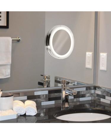 Navaris LED Magnification Mirror with Suction Cup | 5x Compartment Enlarged Makeup Mirror | Lighted Bathroom Cosmetic Mirror in Silver - Buy Online on GoSupps.com