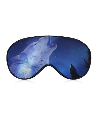 Wolf Howling Starry Sky Sleep Mask Eye Cover for Sleeping Blindfold with Adjustable Strap Blocks Light Night Travel Nap for Men Women