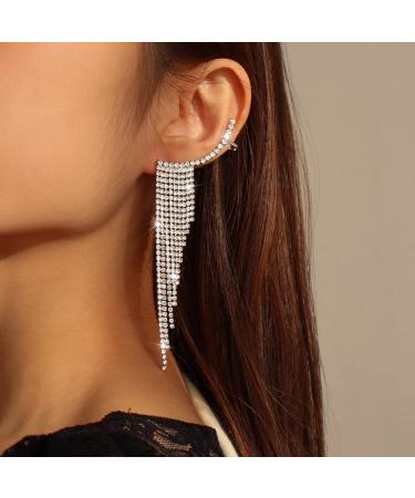 Shop Boho Silver Long Tassel Crystal Earrings - Statement Dangle for Women & Girls | Perfect for Weddings & Parties - Buy Online on GoSupps.com
