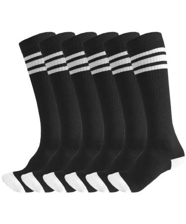 3 Pairs of juDanzy Knee High Boys or Girls Stripe Tube Socks for Soccer, Basketball, Uniform and Everyday Wear 6-10 Years Black With White Stripes (3 Pairs)