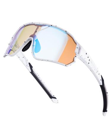 Rockbros Self -tinting bicycle glasses sports glasses youthful sunglasses children cycling glasses uv400 protection bike 4 colors with tr90 frame white with black dots