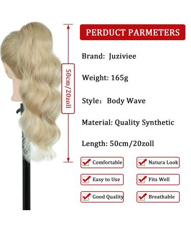 50cm Blonde Ponytail Extension - Long Curls with Clamp - Realistic Synthetic Hair Braid 613# - Buy Online on GoSupps.com