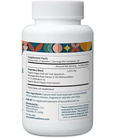 Pattern Wellness Ashwagandha Complex for Men & Women Organic KSM-66 & Black Pepper Extract Supports Stress Response & Energy Balance Non-GMO 360 Vegan Capsules - Buy Online on GoSupps.com