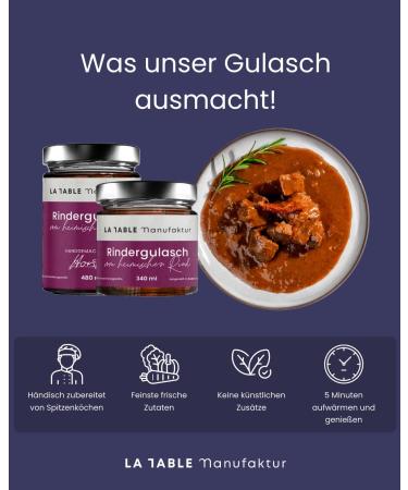  La Table Manufaktur LA TABLE MANUFAKTUR Beef Goulash 480 ml | Regional Beef | Fresh Ingredients | Restaurant & Deli Quality for Home | Prepared by Top Chefs | Shelf Life 12 Months Unrefrigerated - Buy Online on GoSupps.com