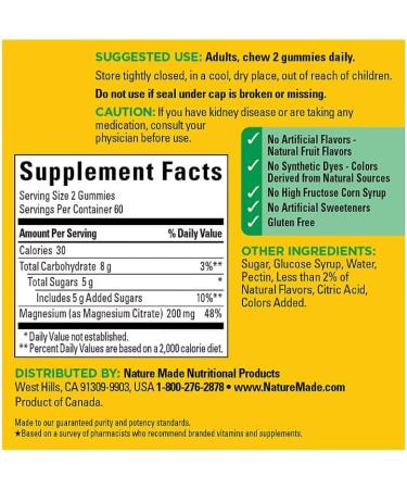 Nature Made Magnesium Citrate Gummies Men & Women Multivitamin (200mg per Serving 120 Gummies) + Bonus 1 Elbow Support - Buy Online on GoSupps.com
