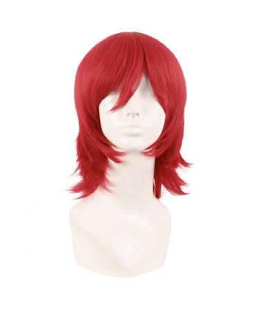 MapofBeauty 14 inch/35 cm Short Cosplay Anime Wig With Bangs Wolf Tail Synthetic Hair Fibers for Party Wig (Red)