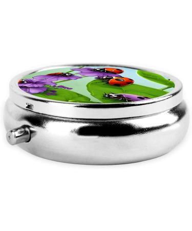 Ladybug Round Pill Box - 3 Compartment Travel Medicine Organizer | Mini Decorative Pocket Purse for Vitamins & Tablets - Buy Online on GoSupps.com