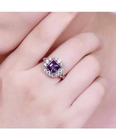 Empsoul 925 Sterling Silver Princess Cut Simulated Amethyst Flower Ring - Size 6 US | Mother's Day Gift - Buy Online on GoSupps.com