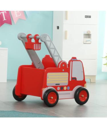 Red Fire Truck Wooden Baby Push Walker | 2-in-1 Toddler Push & Pull Toy for Boys & Girls 1-3 Years - Buy Online on GoSupps.com