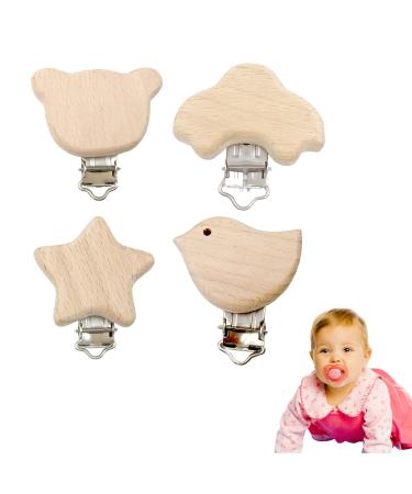 Schnuller clip 4 pieces wood clip wooden animal clips accessories pacifier clip wood nuckel clip pacifier clip for baby and children baby pacifier clips - Buy Online on GoSupps.com
