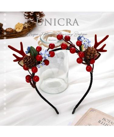Unicra Christmas Flower Antlers Headband for Women and Girls - Festive Elk Deer Horns Hair Accessory - Buy Online on GoSupps.com