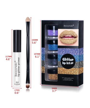 Prevessel Glitter Lip Kit - 4 Metallic Colors Long-Lasting Glossy Lipsticks & Glitter Powder - Ideal for Parties & Carnivals - Includes Lip Primer & Brush - Buy Online on GoSupps.com