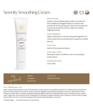 INNERSENSE Organic Beauty Natural Serenity Smoothing Hair Cream | Non-Toxic & Cruelty-Free Haircare (6 oz) - 6 Fl Oz - Buy Online on GoSupps.com