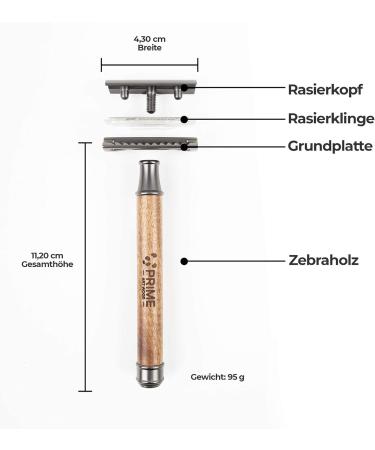 Prime Art Wood Razor - Sustainable Zebraholz Razor with 10 Blades | Gun Metal Wet Razor for Men & Women - Buy Online on GoSupps.com