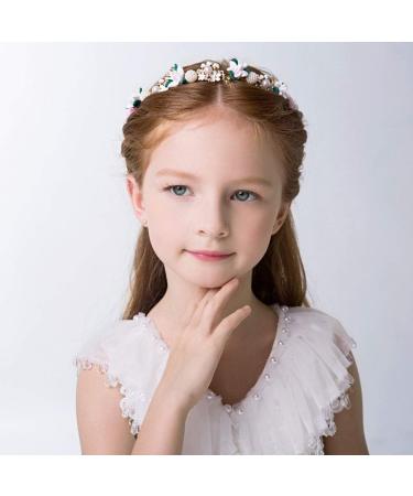 IYOU Flower Headpiece Pearl Wedding Headband Gold Crystal Floral Communion Hair Tiair Accessories for Flower Girls and Bridesmaid. - Buy Online on GoSupps.com
