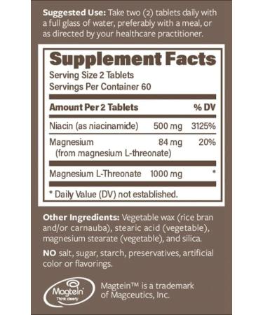 Mag-Amide Magtein 500mg & Niacinamide 250mg - 120 Tablets - Buy Online on GoSupps.com