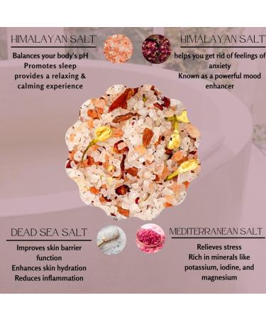 OMM Natural Floral Bath Salt with Rose & Jasmine Petals - Detox Body & Foot Soak, Relaxing Sore Muscles - Pink Himalayan & Dead Sea Salt Flakes - Buy Online on GoSupps.com