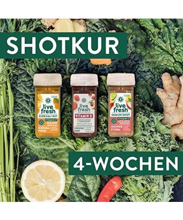 LiveFresh Immune Shot Cure | Boost Immunity with Ginger Shots | Vitamin D & C | 3 Shots Daily for 4 Weeks - Perfect for Autumn & Winter - Buy Online on GoSupps.com