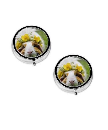 (Guinea Pig) Round Pill Box 3 Compartment Pill Box Mini Decorative Pocket Purse Portable Travel Medicine Tablet Vitamin Holder Organizer Pill Case