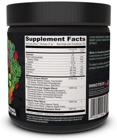 Innotech Nutrition Fermented Organic Greens Berry Flavor - 250 g Berry 35 Servings (Pack of 1) - Buy Online on GoSupps.com