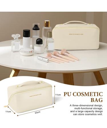 Aucuu Premium PU Large Capacity Cosmetic Travel Bag | Multifunctional Waterproof Organizer | Portable Zipper Bag | Easy to Carry - Gift for Women - Beige - Buy Online on GoSupps.com