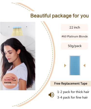 AGMITY Tape in Hair Extensions Platinum Blonde 100% Real Human Hair 22 inches 20pcs 50g/pack Straight Seamless Skin Weft Tape in Human Hair Extensions Blonde(22 inches #60 Platinum Blonde) 22 inch #60 Platinum Blonde - Buy Online on GoSupps.com