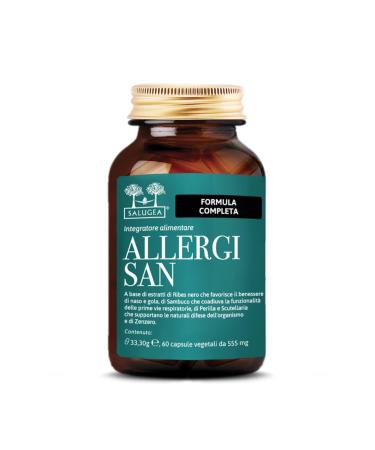 Salugea ALLERGISAN Salugaa - 100% natural supplement for the well-being of the nose throat and eyes - Allergy symptoms - with Perilla blackcurrant Scutellaria elderberry and ginger - 60 capsules