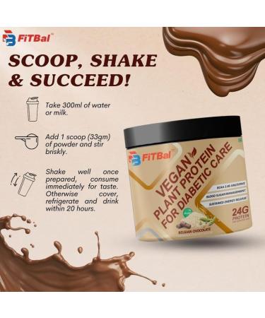 Belgian Chocolate Vegan Plant Protein Powder - Diabetic Care | 250g - 24g Protein 3.32g Glutamine 7 Servings - Buy Online on GoSupps.com