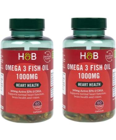 Holland and BarrettOmega 3 Fish Oil 1000mg 60 Capsules (Pack of 2 Total 120 Tablets)