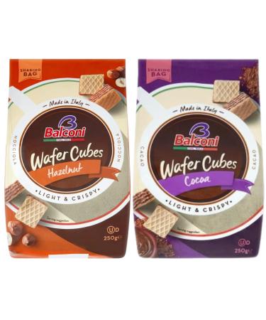 Italian Wafer Bundle with Balconi Hazelnut Creme Italian Wafer Cubes 250g and Cocoa Creme Italian Wafer Cubes 250g (2 Pack)