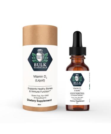 Bulk Essentials Pure Vitamin d3 Drops 1000 IU per Serving for Bone & Immune Support USA Made Liquid Vitamin D Supplements for Women & Men Non-GMO & Gluten-Free 30ml