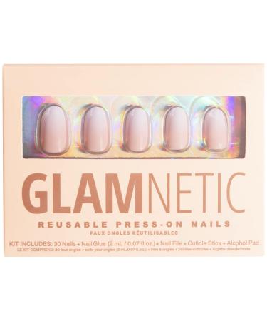 Glamnetic Press On Nails - Creamer | UV Finish Neutral Ombre Short Round Nails, Reusable | 15 Sizes - 30 Nail Kit with Glue
