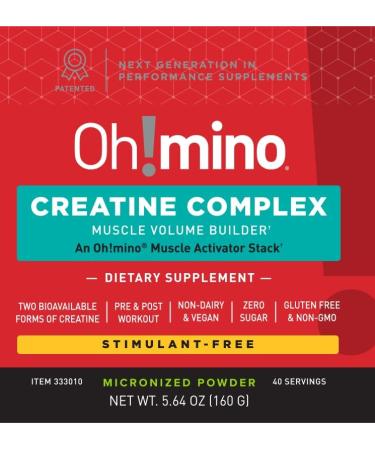 Oh!mino Vegan Creatine Complex Supplement - Sugar Free Non-GMO Gluten Free Patented Formula Micronized Lemon Lime Powder (40 Servings) - Pre & Post Workout Boost - Buy Online on GoSupps.com
