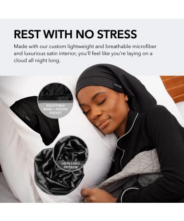 Hairbrella Satin Lined Sleep Cap for Women - Adjustable Silk Bonnet Black Classic - Buy Online on GoSupps.com