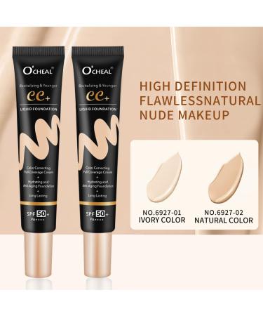 O'CHEAL CC Cream with SPF 50+ Hydrating Color Correcting Cream Full Coverage Lightweight Powder Foundation Waterproof Long Lasting Pre-makeup Primer Facial Concealer Refine Skin Texture (Natural) Nature - Buy Online on GoSupps.com