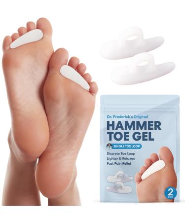 Dr. Frederick's Original Hammer Toe Gels - 2 Pairs - Hammer Toe Support Crest for Women & Men - Joint Realign - Cushion Support & Temporary Splint - Crooked Claw Toe Brace - White - 1 Loop Design Soft - 1 Loop - White