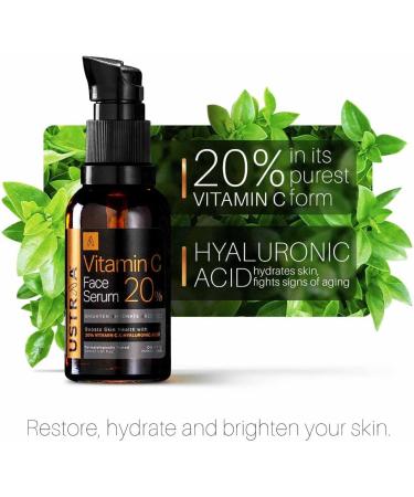 Ustraa 20% Vitamin C Face Serum 30ml - Dermatologically Tested With Hyaluronic Acid & 20% Vitamin C in the purest form Anti-Aging Fights Dark Spots - Buy Online on GoSupps.com