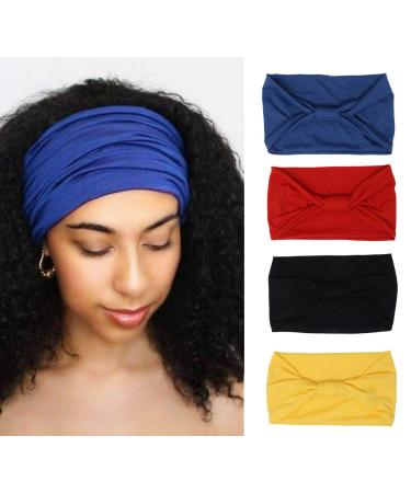 4 Pack Wide Headbands for Women Yoga Sport Workout Running Headband Large African Head Wrap (Pack 002)