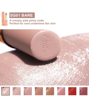 Oulac Nude Moisturising Lipstick - Satin Finish Creamy Texture, Highly Pigmented Lip Balm Tinted with Shea Butter - Vegan Gluten-free SG01 Bare (Pale pinky nude) - Buy Online on GoSupps.com