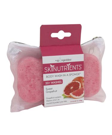 Spongeables Skinutrients Moisturizing Body Wash in a Sponge, 20+ washes, 3.5 oz, Sweet Grapefruit with Bonus Travel Bag, 1 Count