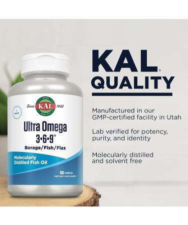 KAL Ultra Omega 3-6-9 1200mg | Fish Oil w/Cold Pressed Flaxseed & Borage Oil | Skin Hair Heart Memory | 100 Softgels - Buy Online on GoSupps.com