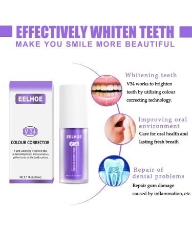 2PCS V34 Colour Corrector Purple Toothpaste for Teeth Whitening and Cleaning - Buy Online on GoSupps.com