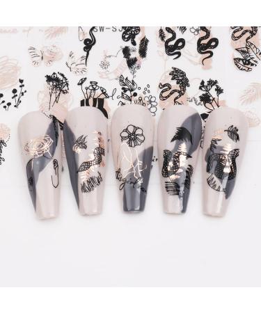 JMEOWIO Nail Ticker Rose Gold Black Flower - 12 Blatt Self-Adhesive Nail Art Stickers for Spring & Abstract Leaf Designs | International Shipping Available - Buy Online on GoSupps.com
