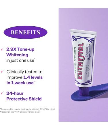 Euthymol Purple Whitening Toothpaste for Yellow & Sensitive Teeth | Violet Tone-Up Formula Instantly Brightens 24H Stain Defense Long-Lasting Fresh Breath (Pack of 2) 3.7 Ounce (Pack of 2) - Buy Online on GoSupps.com