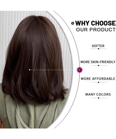 Esmee 14 Short Dark Brown Wig with Bangs for Women - Natural Synthetic Hair for Daily Wear, Parties, and Cosplay - Slightly Curly Ends - Pack of 1 - Buy Online on GoSupps.com