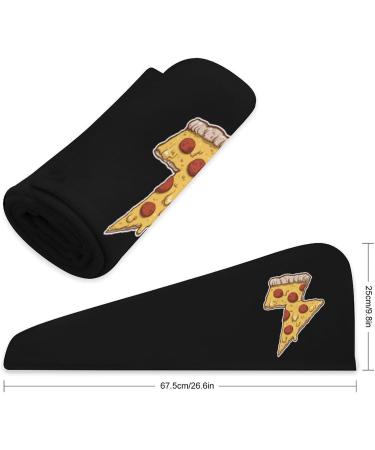 Cool Thunder Cheesy Pizza Microfiber Hair Towel Wrap for Women - Super Absorbent 10x26 Inch Hair Turban with Button - Buy Online on GoSupps.com